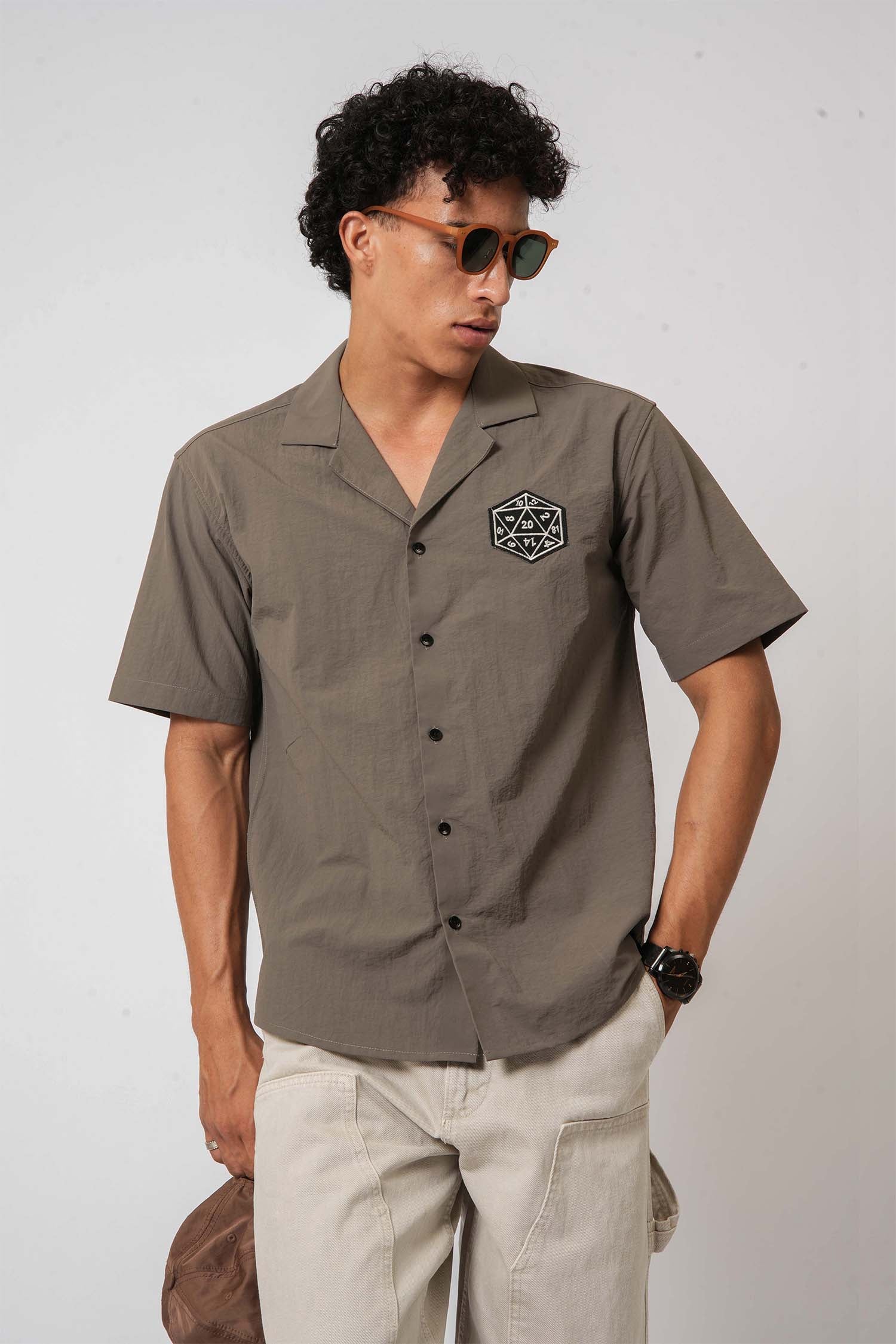Olive Cuban Collar Shirt with D20 Embroidered Patch
