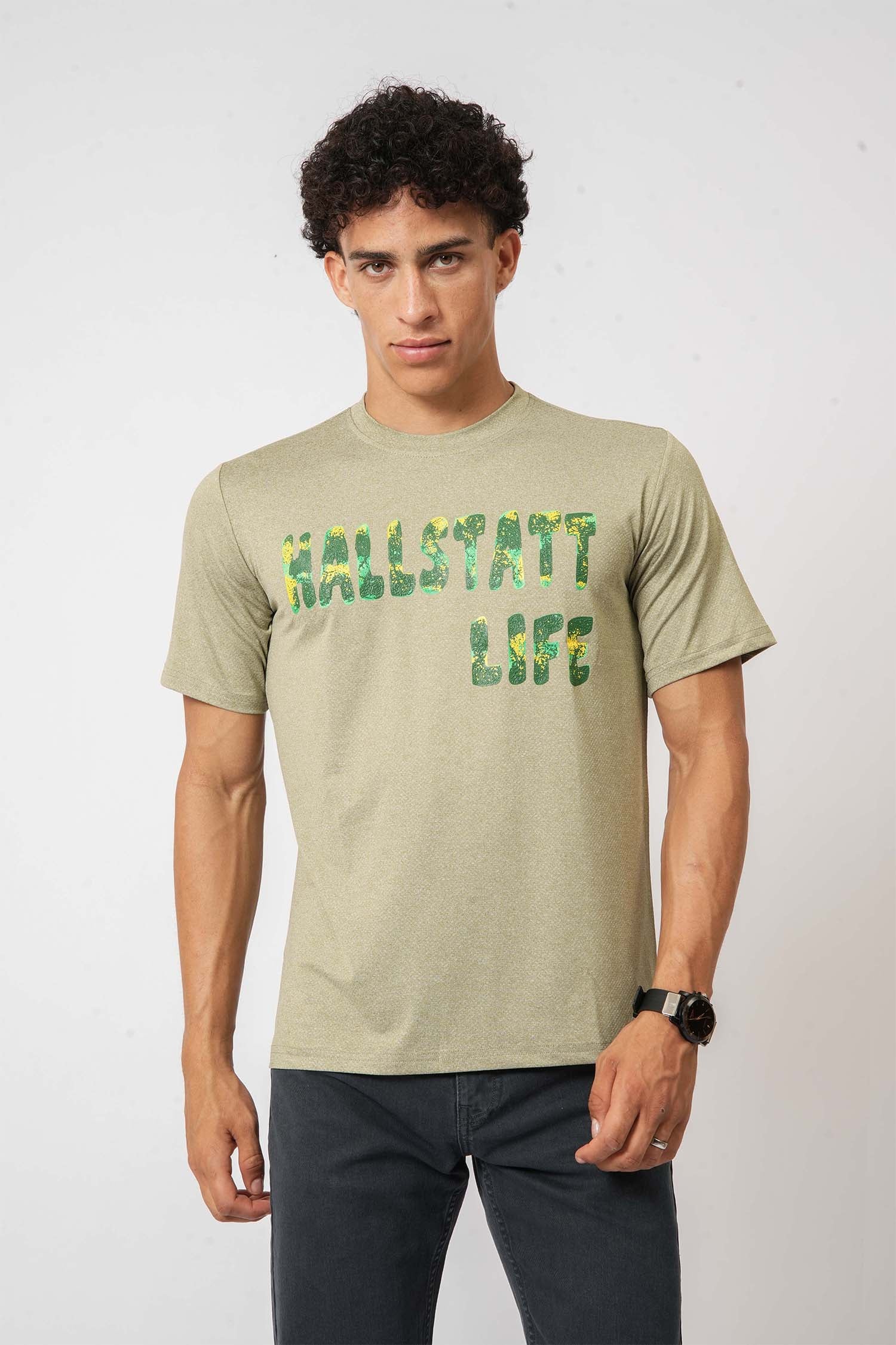 Men’s Urban Olive tee – contemporary graphic print and comfort by Hallstatt clothing store