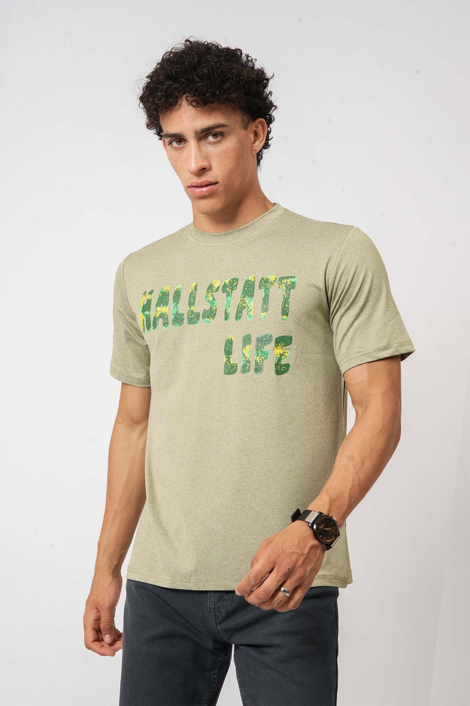 Men’s Urban Olive tee – contemporary graphic print and comfort by Hallstatt clothing store