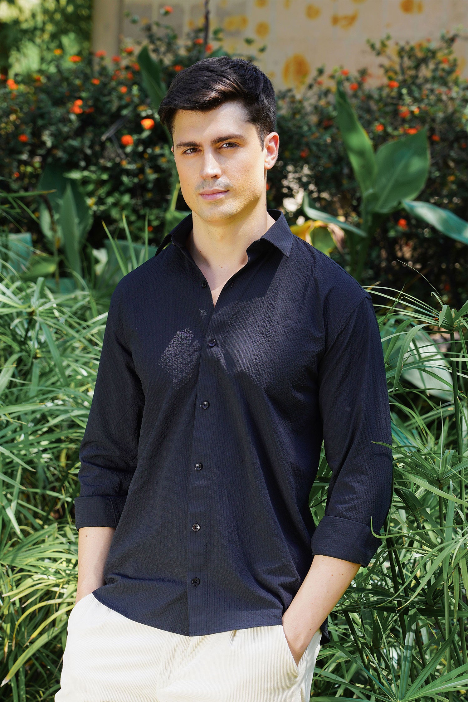 Textured Casual Shirt in Black