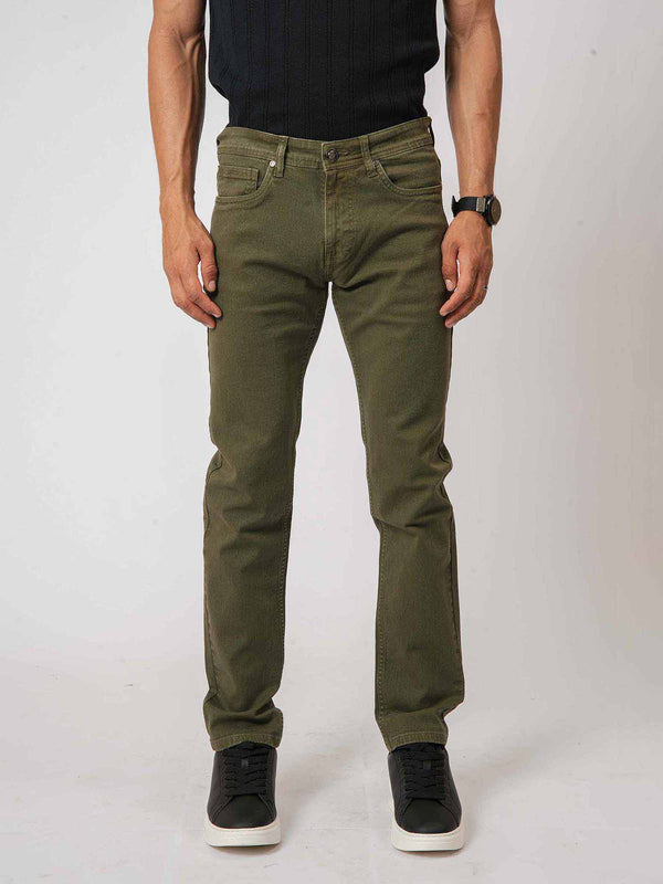 Olive Green Slim-Fit Denim Jeans