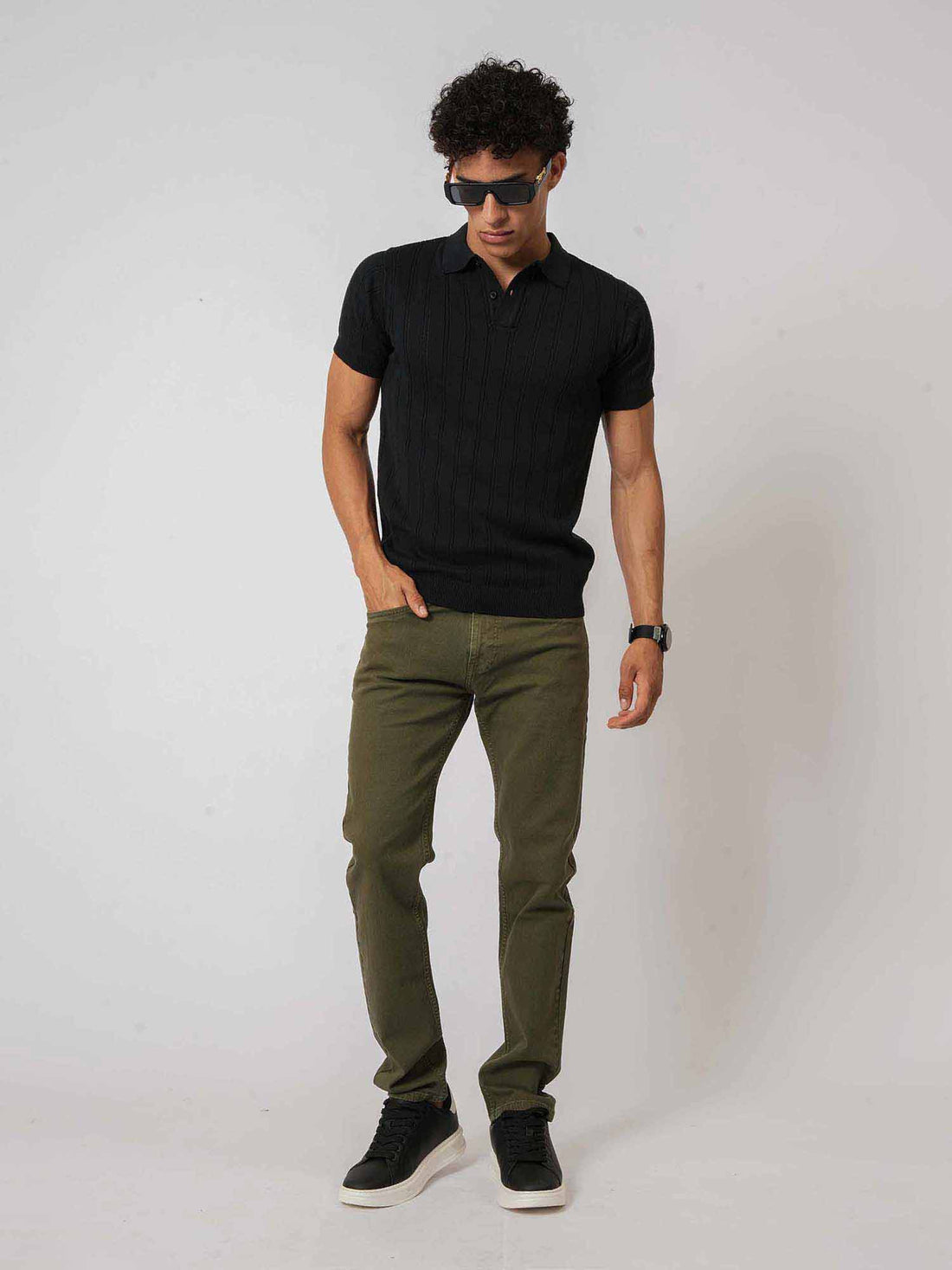 Olive Green Slim-Fit Denim Jeans