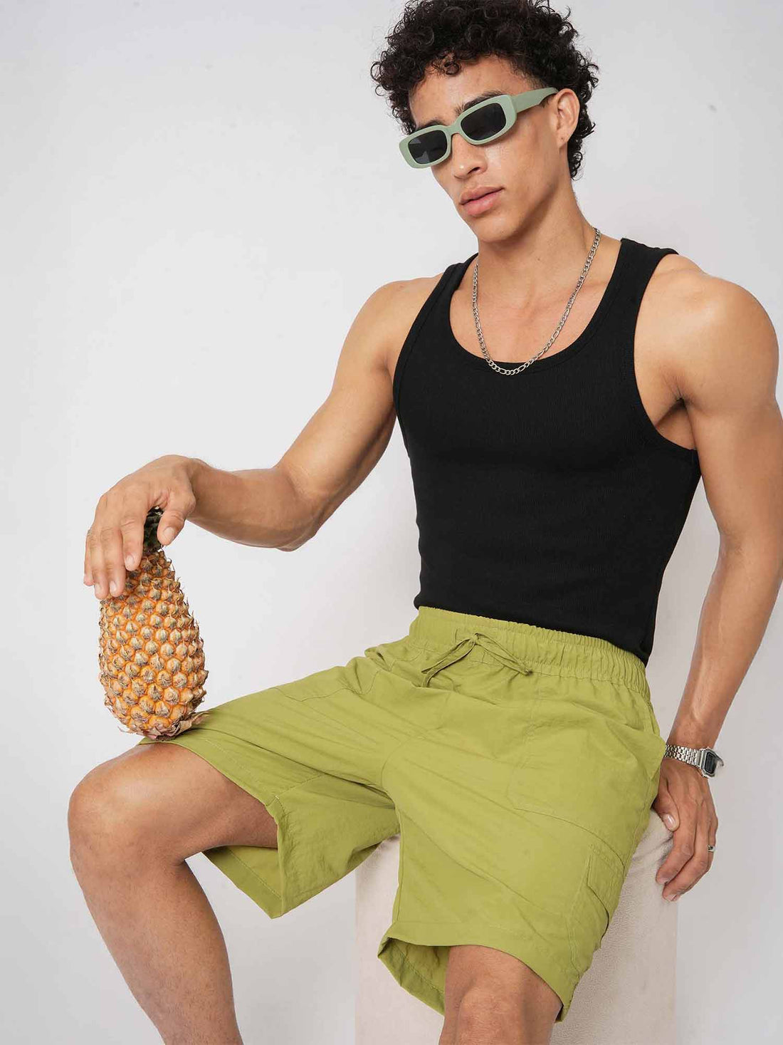 Mint Green Nylon Crush Cargo Shorts