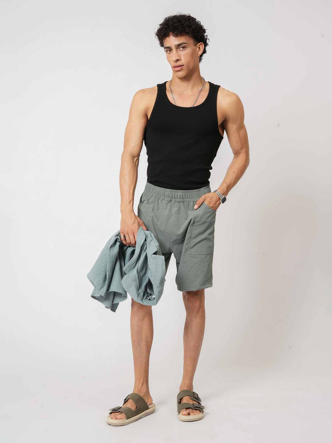 Light Green Loose Fit Box Nylon Crush Shorts