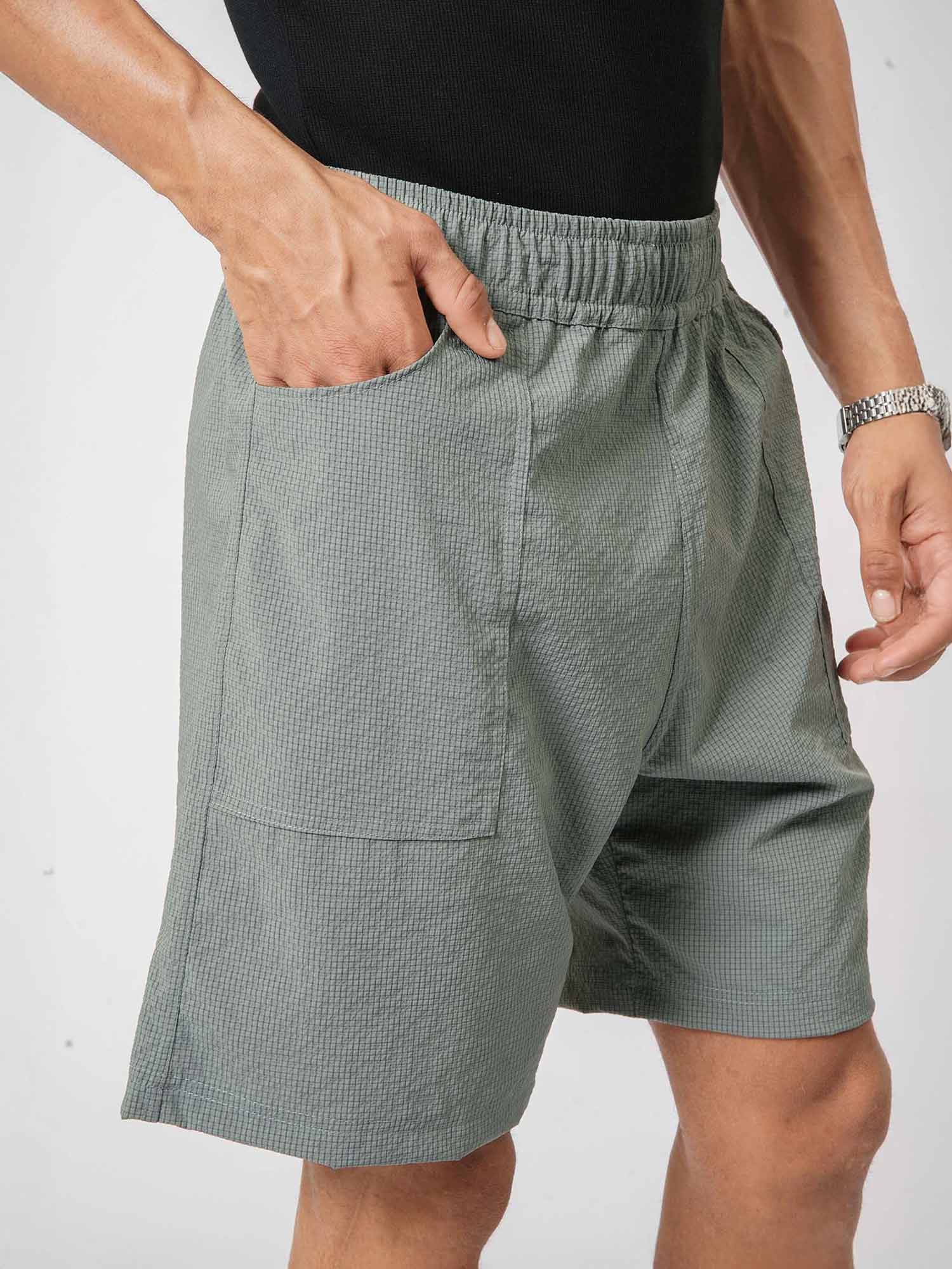Light Green Loose Fit Box Nylon Crush Shorts