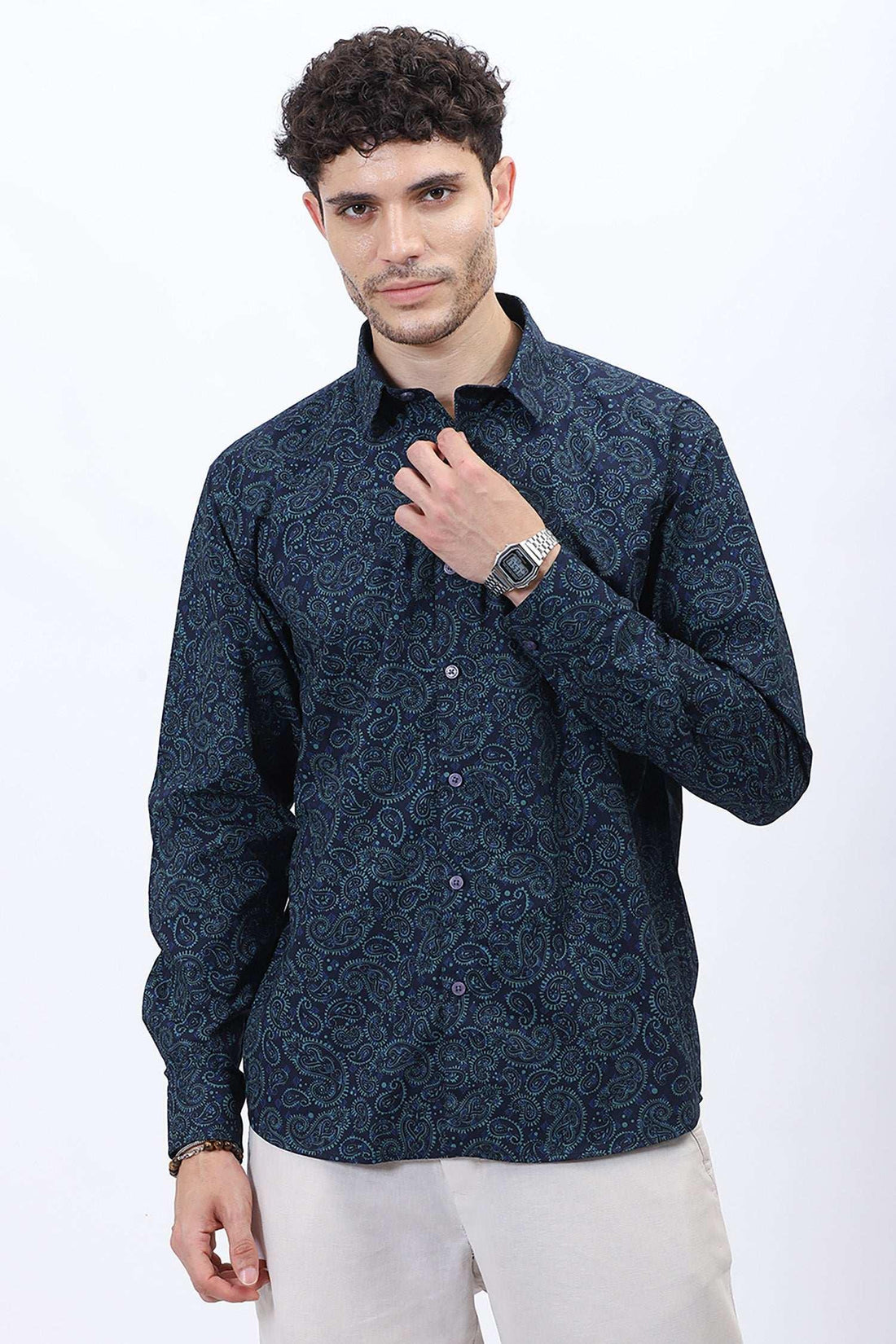 Azure Paisley Cotton Shirt