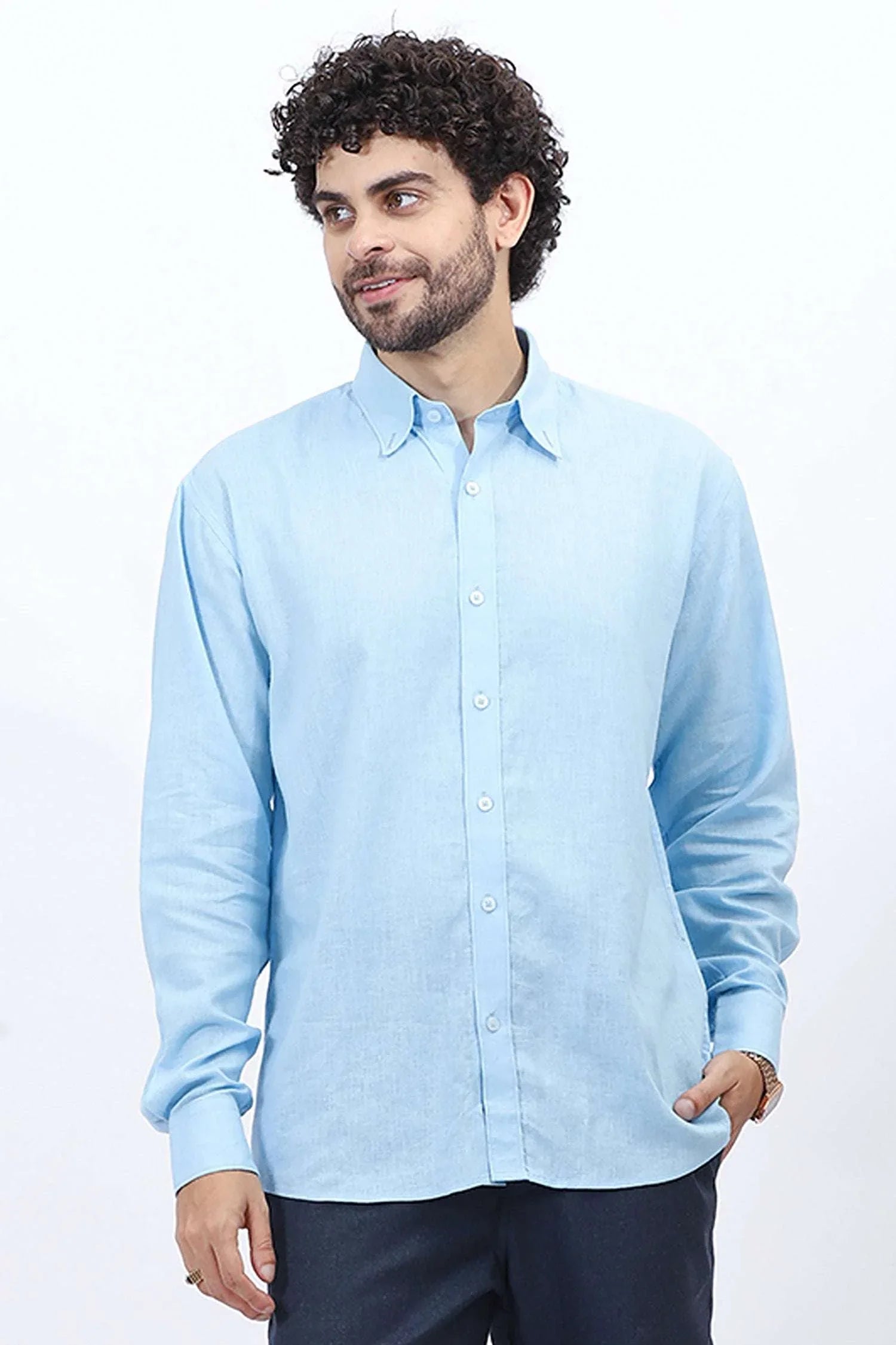 Light Blue Cotton Linen Formal Shirt