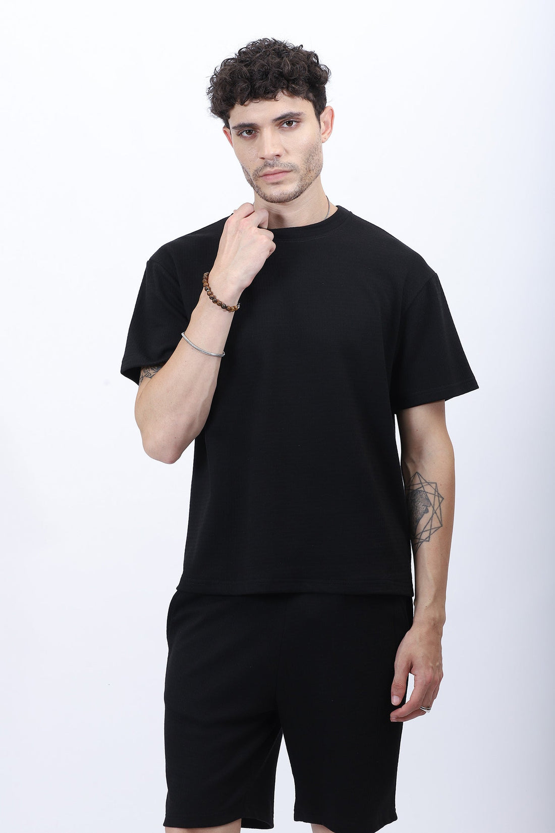 Black Textured Relaxed-Fit Co-Ord Set