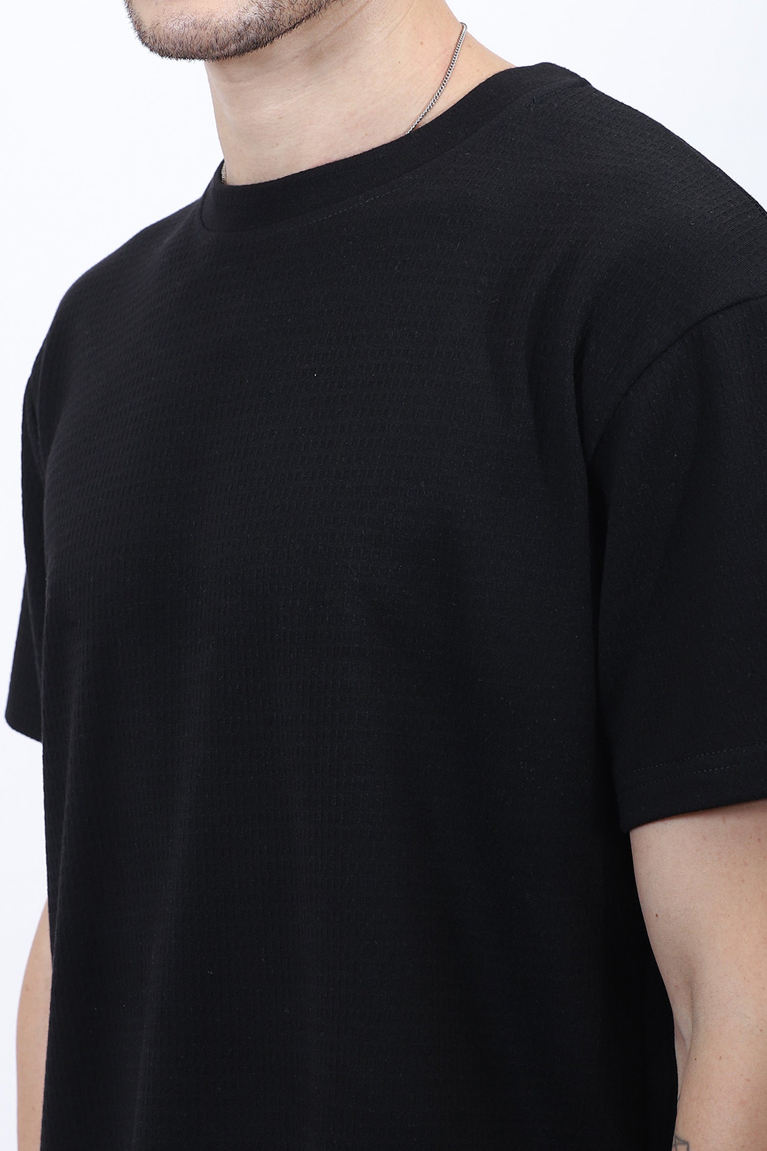 Black Textured Relaxed-Fit Co-Ord Set