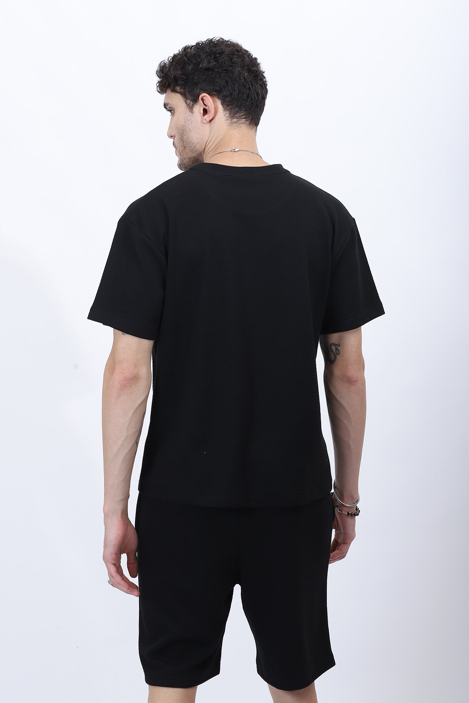 Black Textured Relaxed-Fit Co-Ord Set