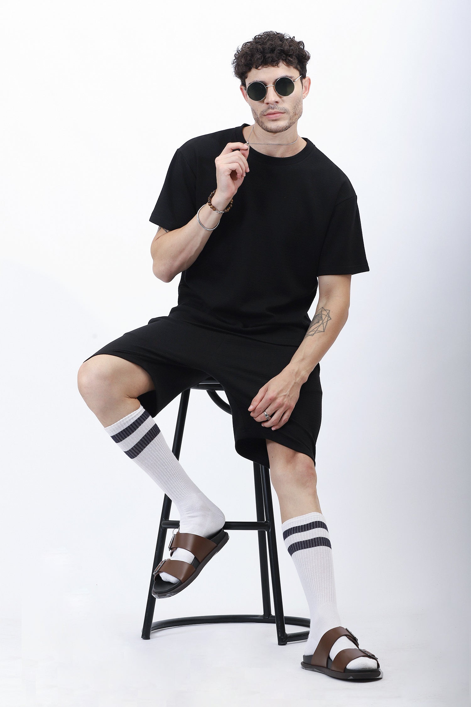 Black Textured Relaxed-Fit Co-Ord Set