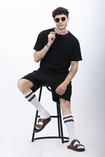 Black Textured Relaxed-Fit Co-Ord Set