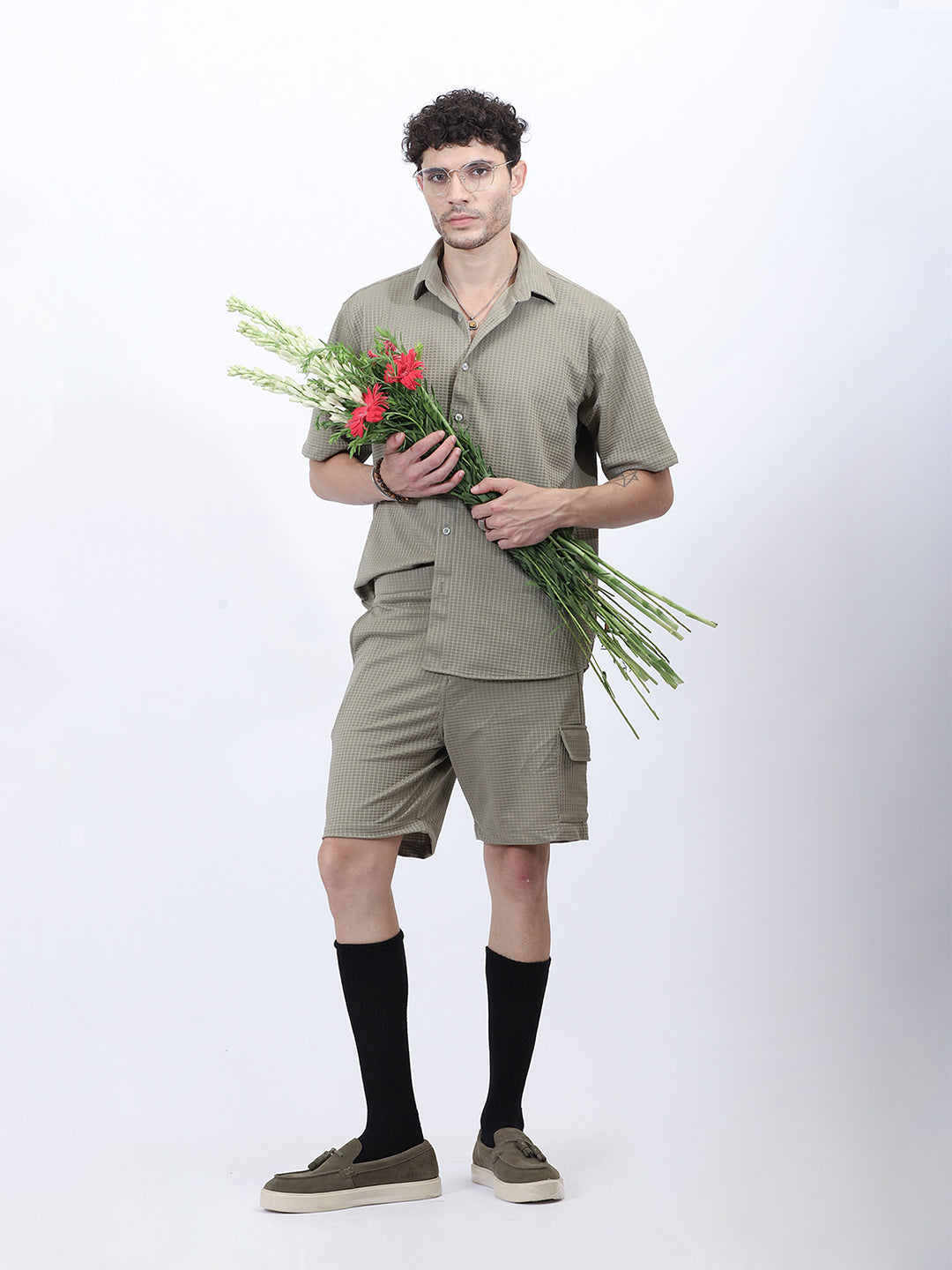 Olive Green Box Textured Co-Ord Set