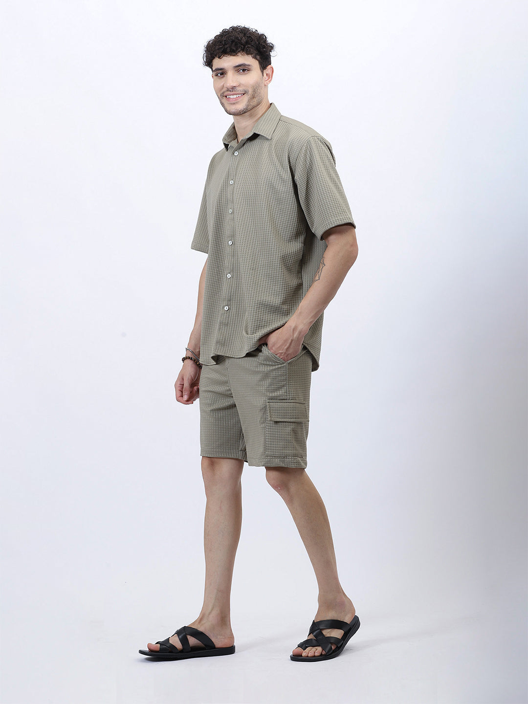 Olive Green Box Textured Co-Ord Set