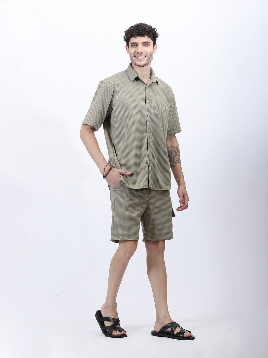 Olive Green Box Textured Co-Ord Set