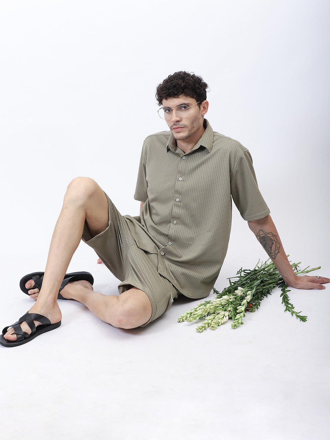 Olive Green Box Textured Co-Ord Set