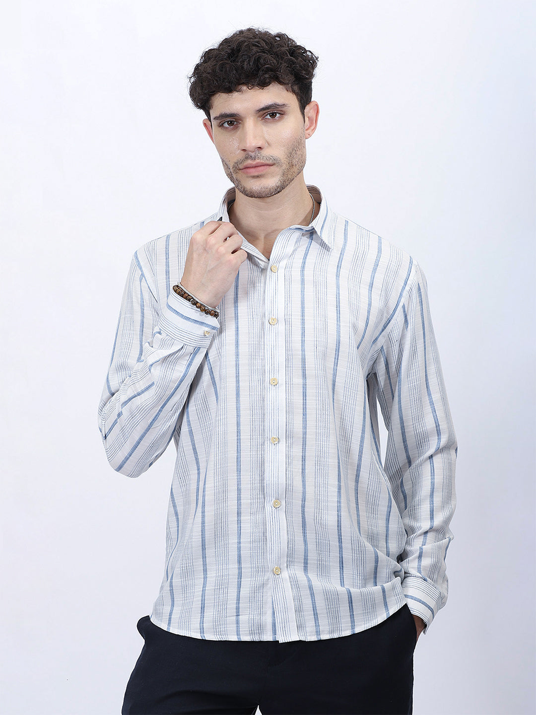 Men's Blue Stripe Viscose Shirt