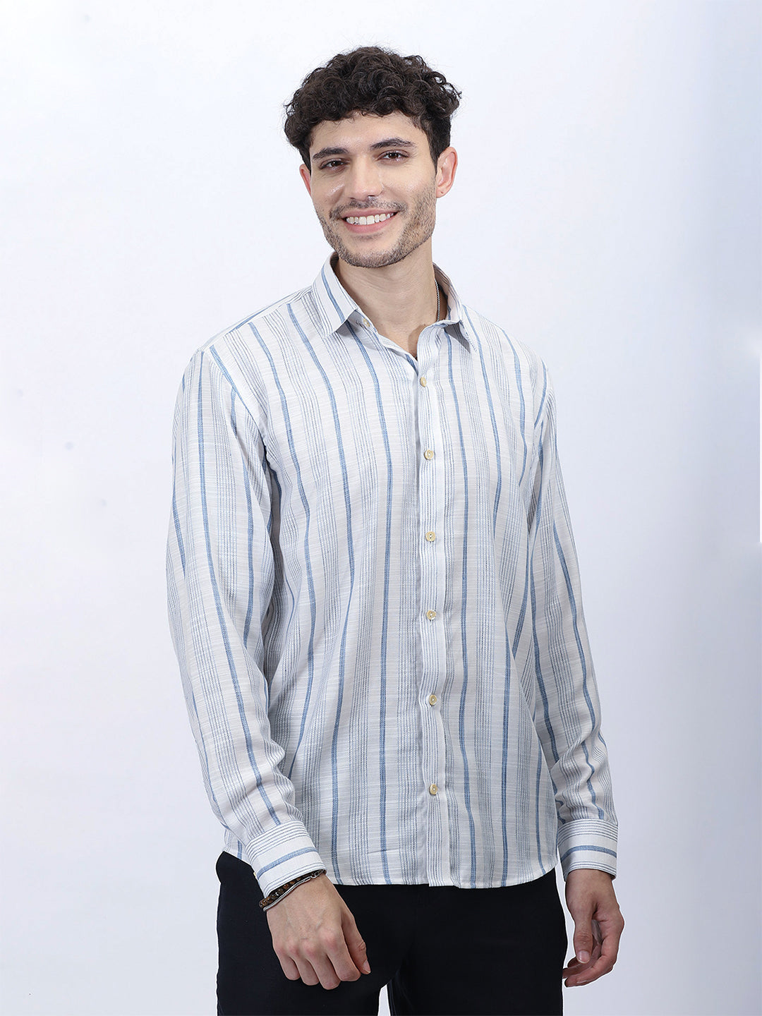 Men's Blue Stripe Viscose Shirt