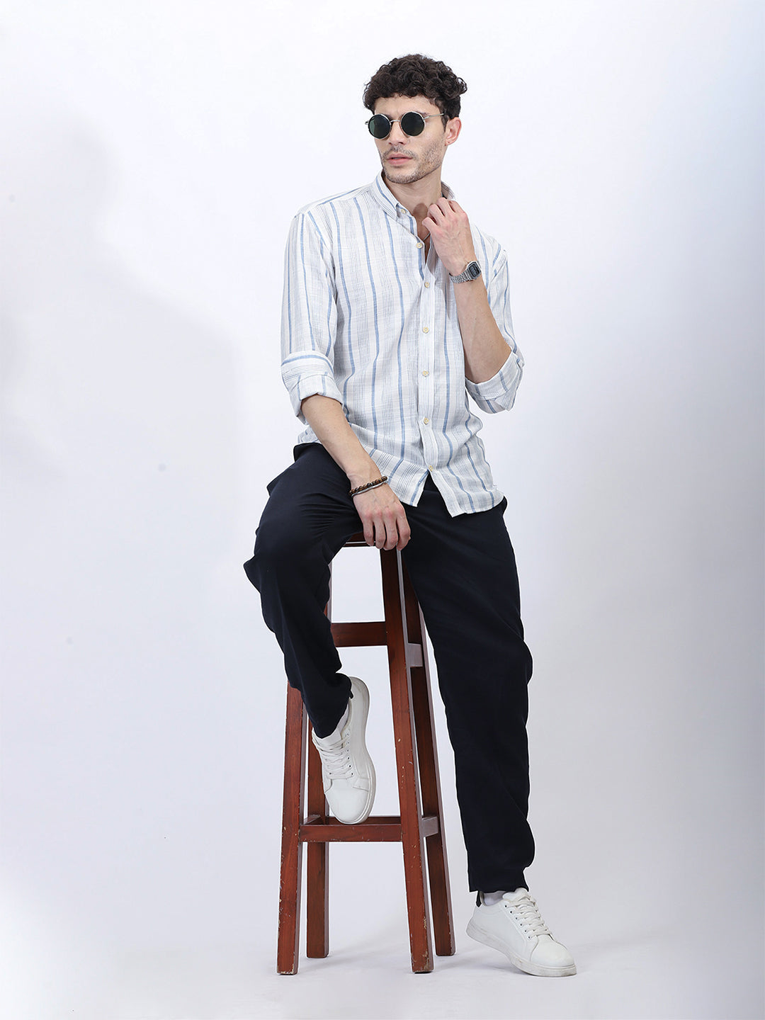 Men's Blue Stripe Viscose Shirt