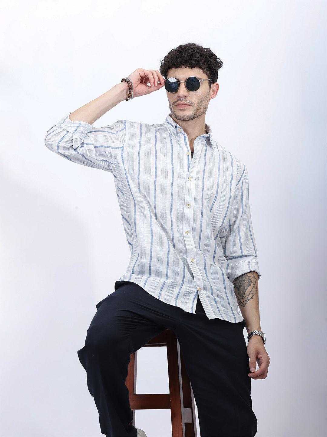 Men's Blue Stripe Viscose Shirt