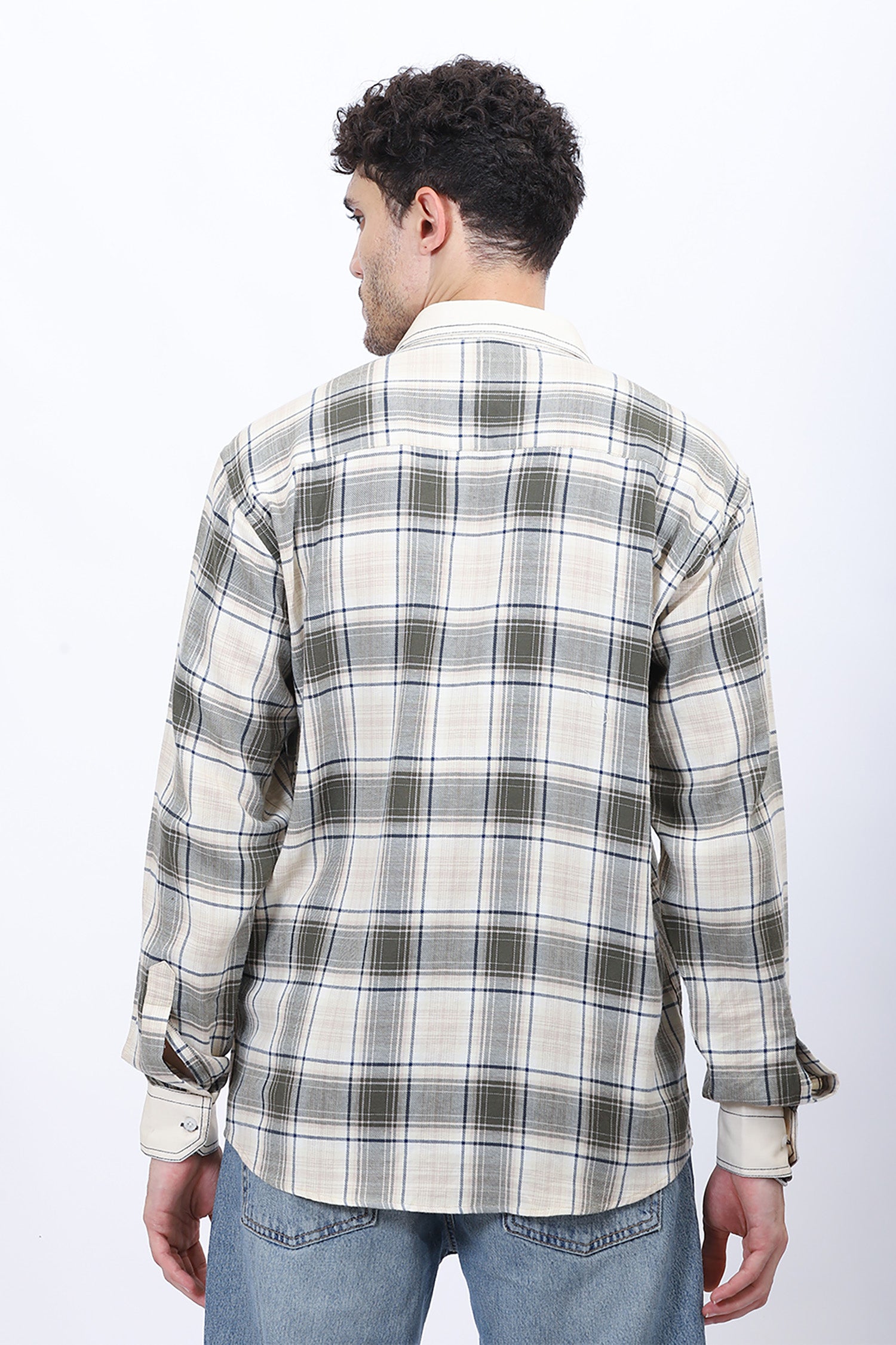 Retro Grove: Contrast Collar Check Shirt