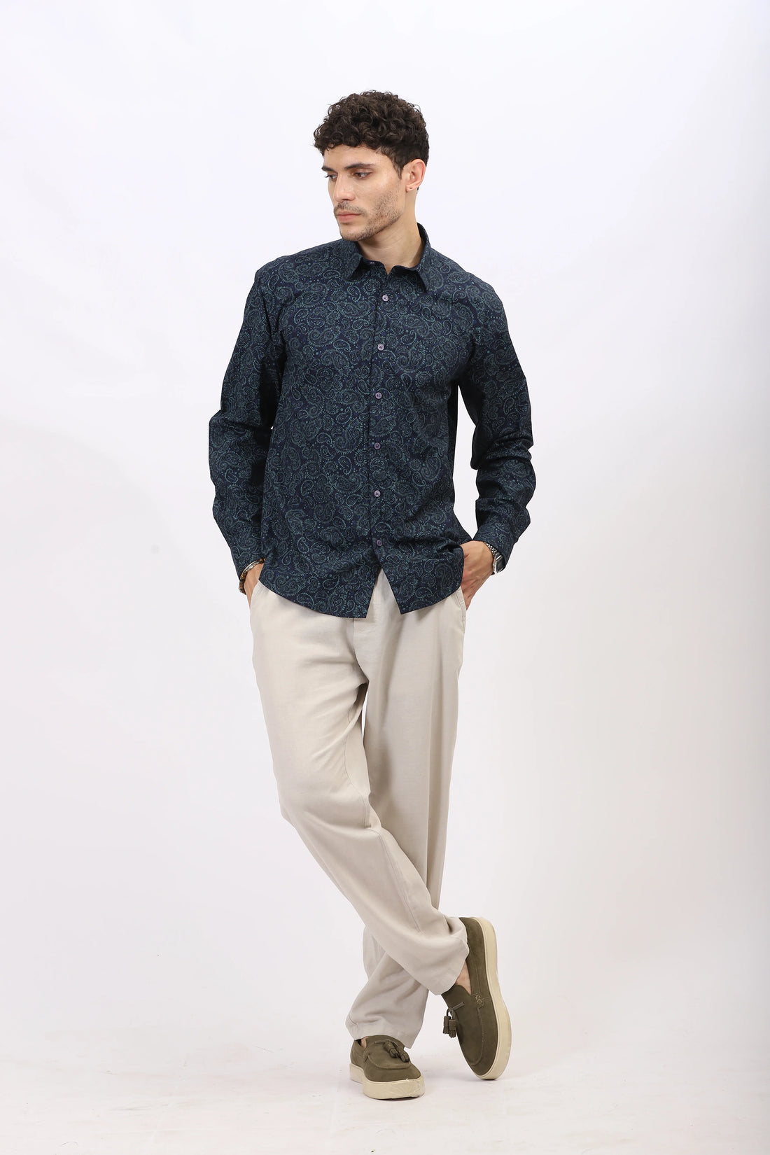 Azure Paisley Cotton Shirt