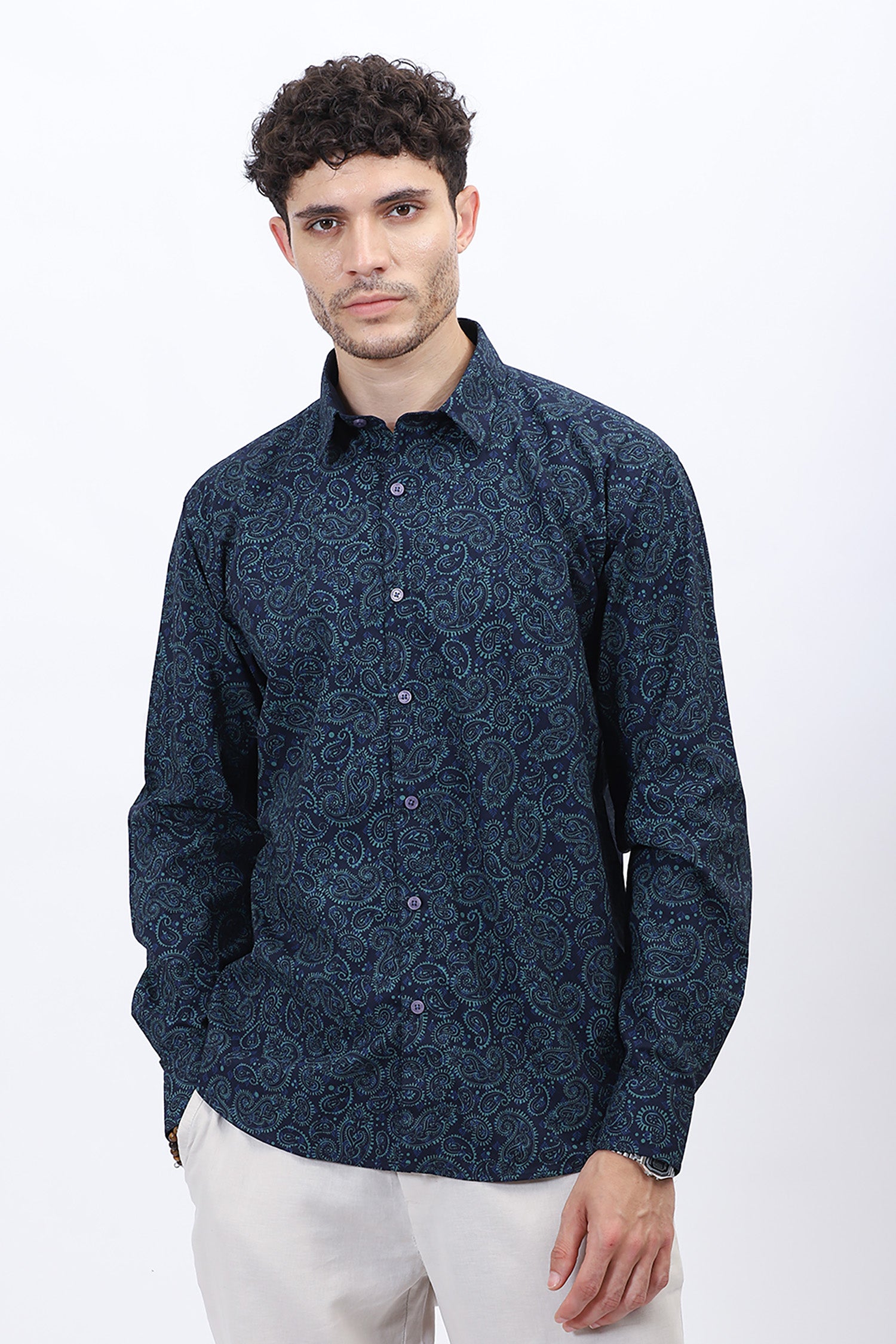 Azure Paisley Cotton Shirt