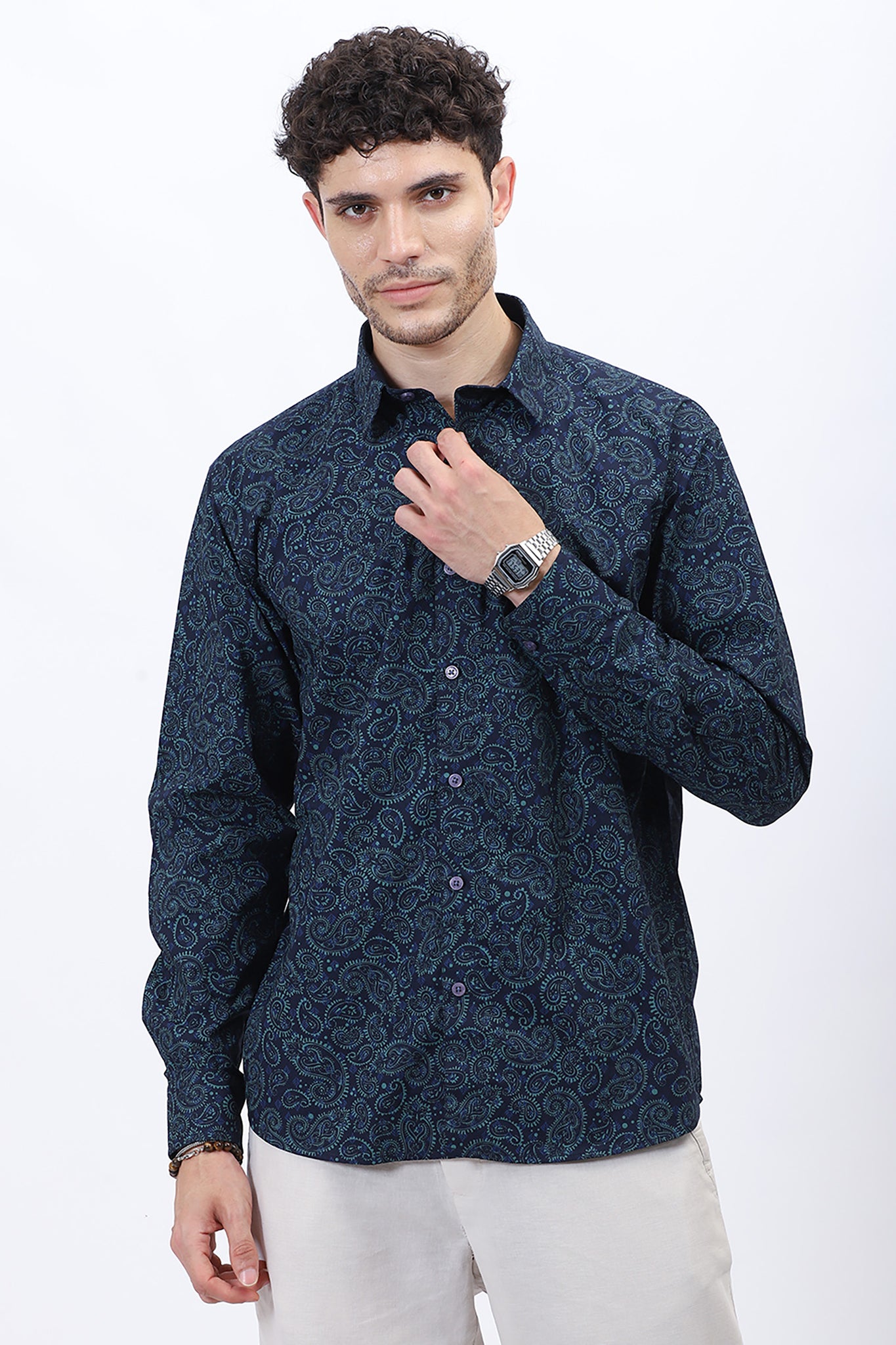 Azure Paisley Cotton Shirt