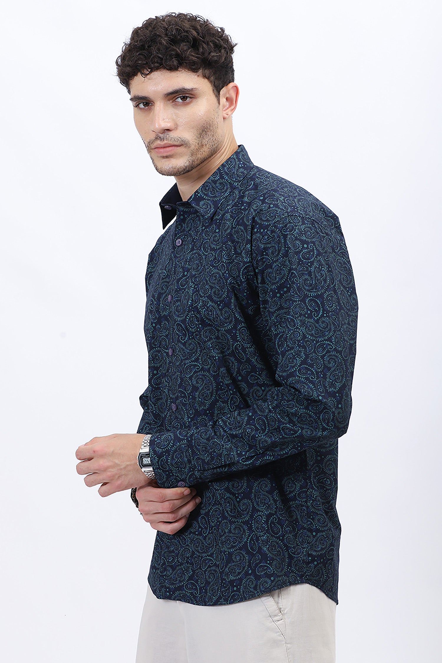 Azure Paisley Cotton Shirt