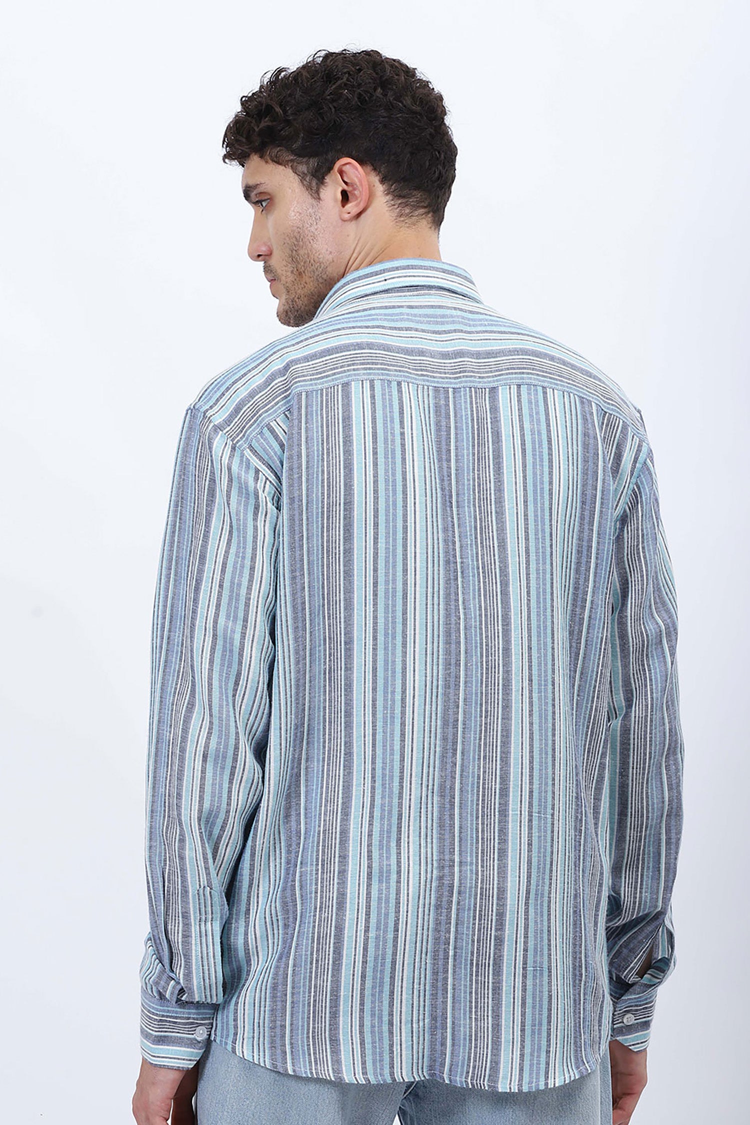 Sky Gray Multi-Stripe Linen Shirt