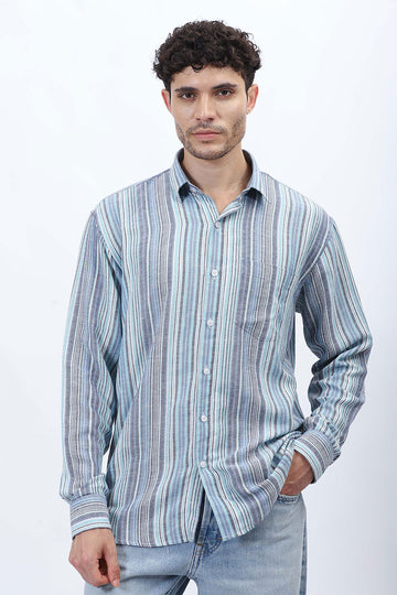 Sky Gray Multi-Stripe Linen Shirt