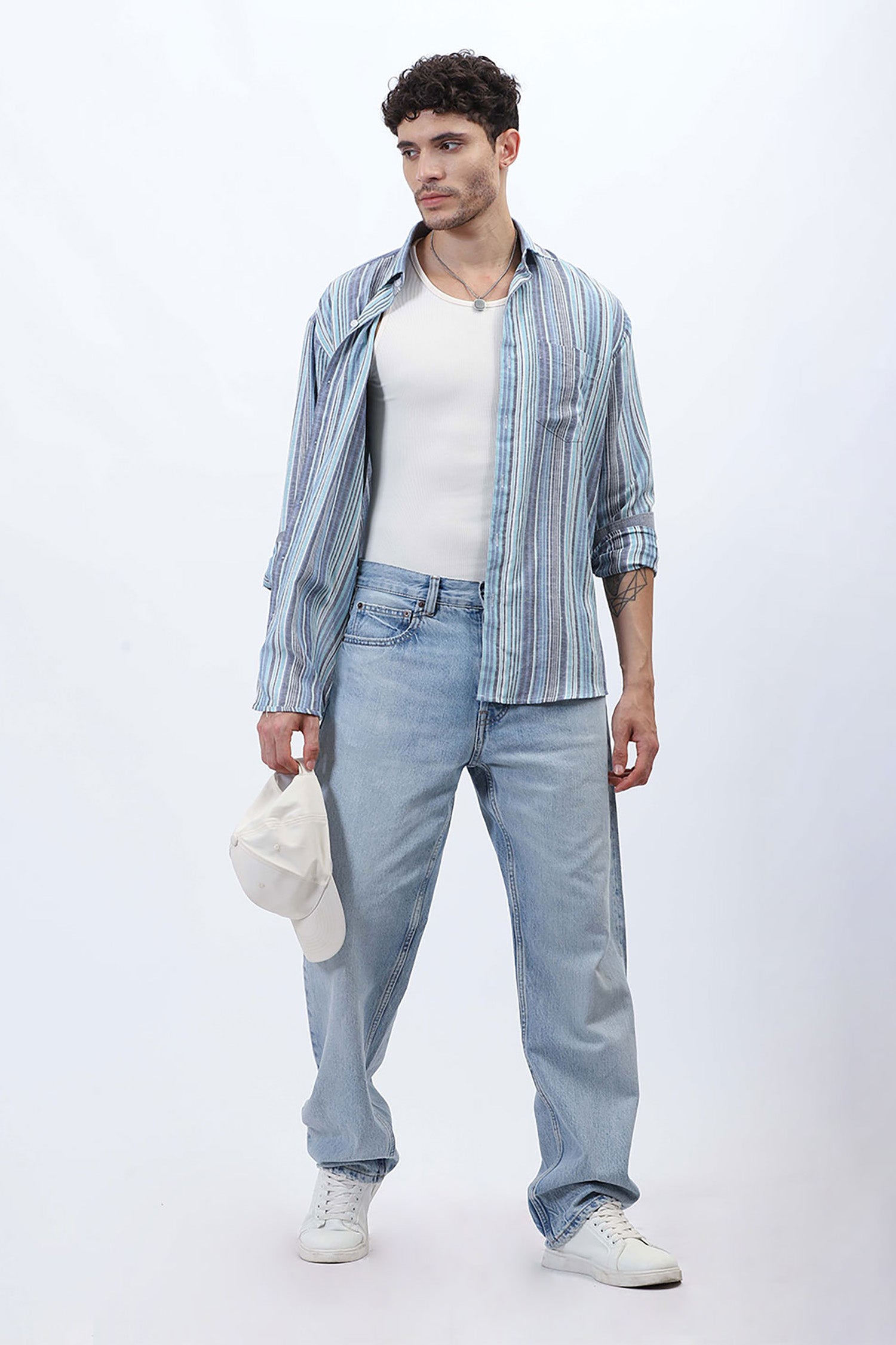 Sky Gray Multi-Stripe Linen Shirt