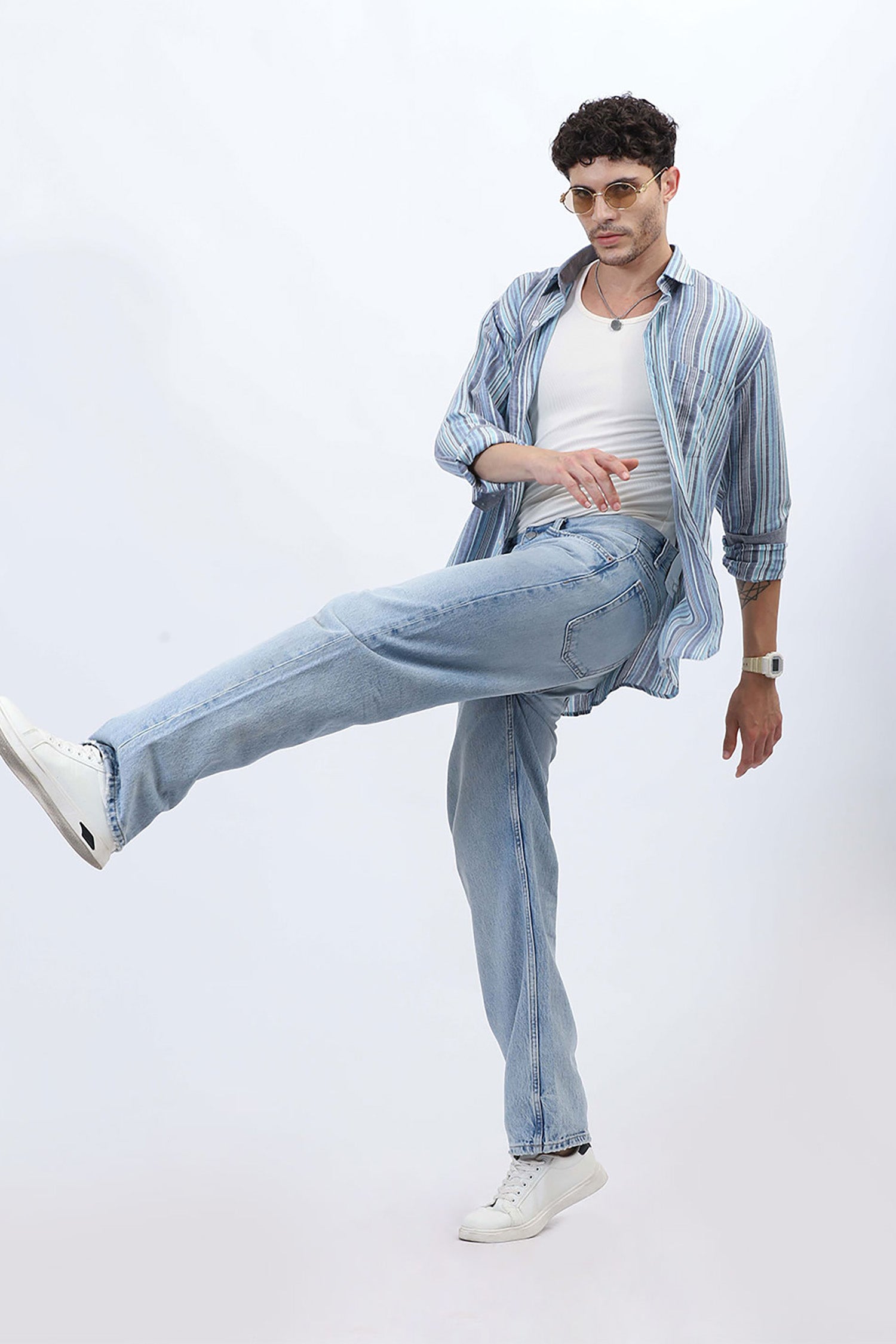 Sky Gray Multi-Stripe Linen Shirt