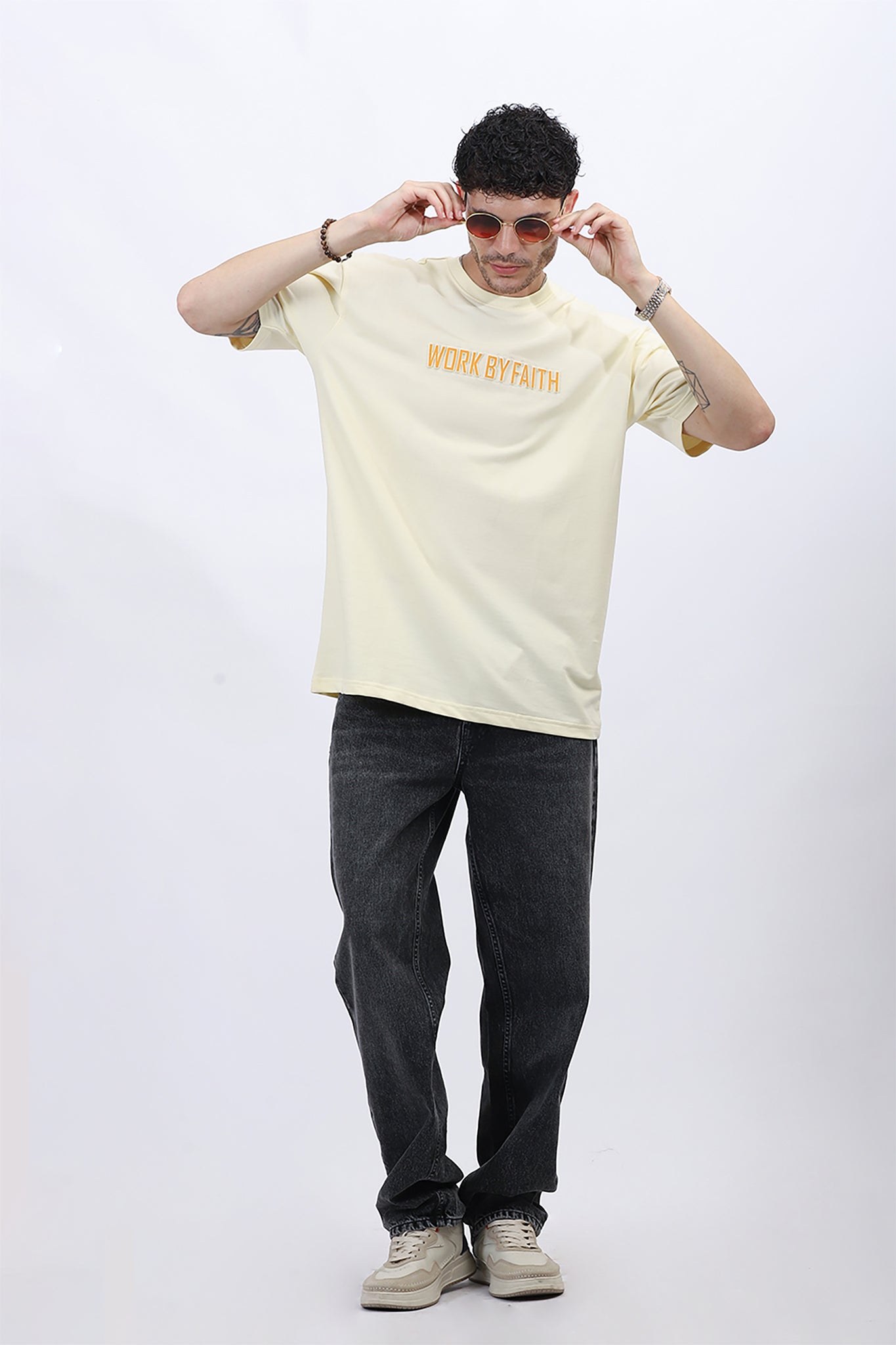 "Faith Moves" Graphic T-shirt in Beige
