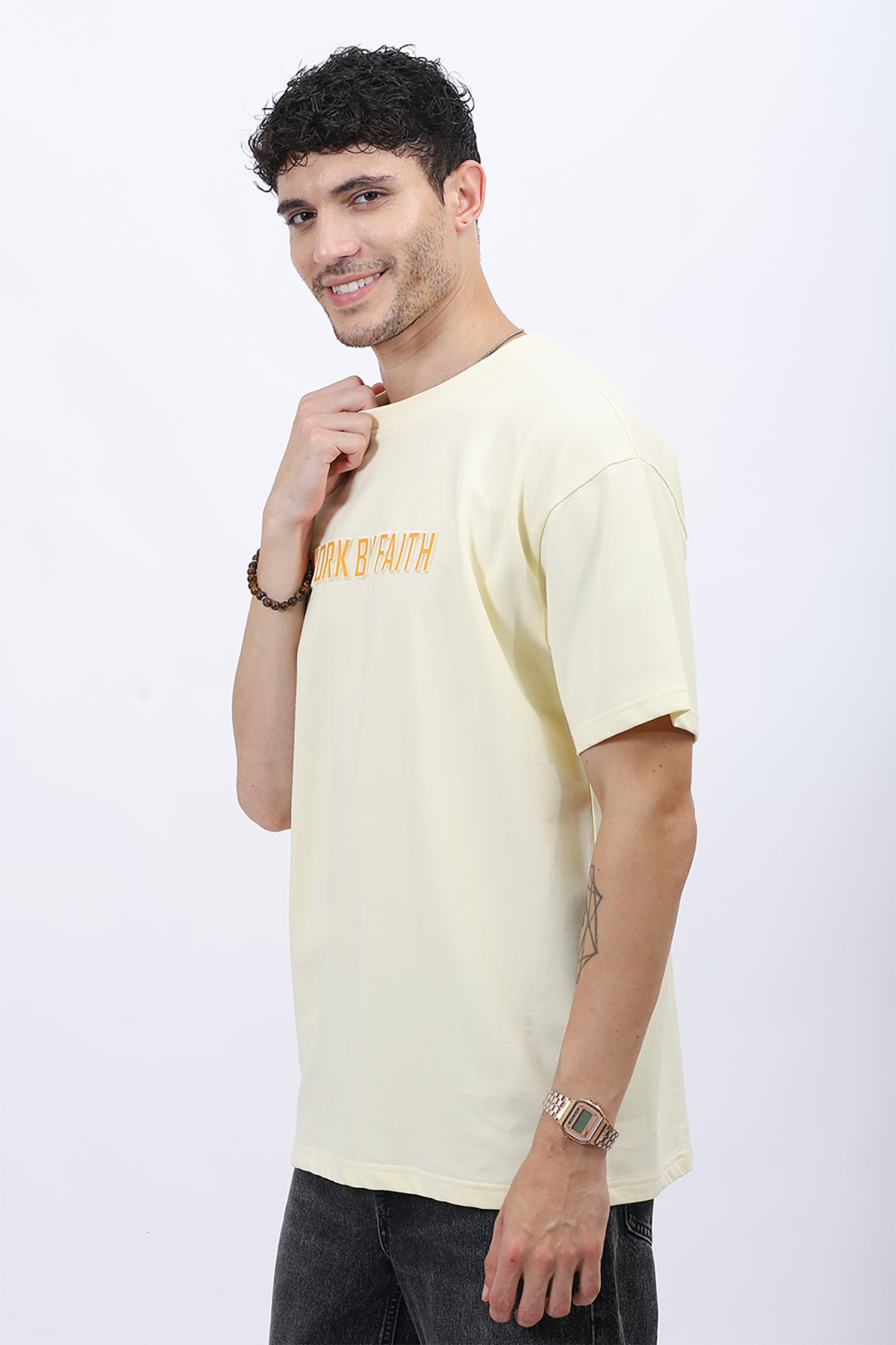 "Faith Moves" Graphic T-shirt in Beige