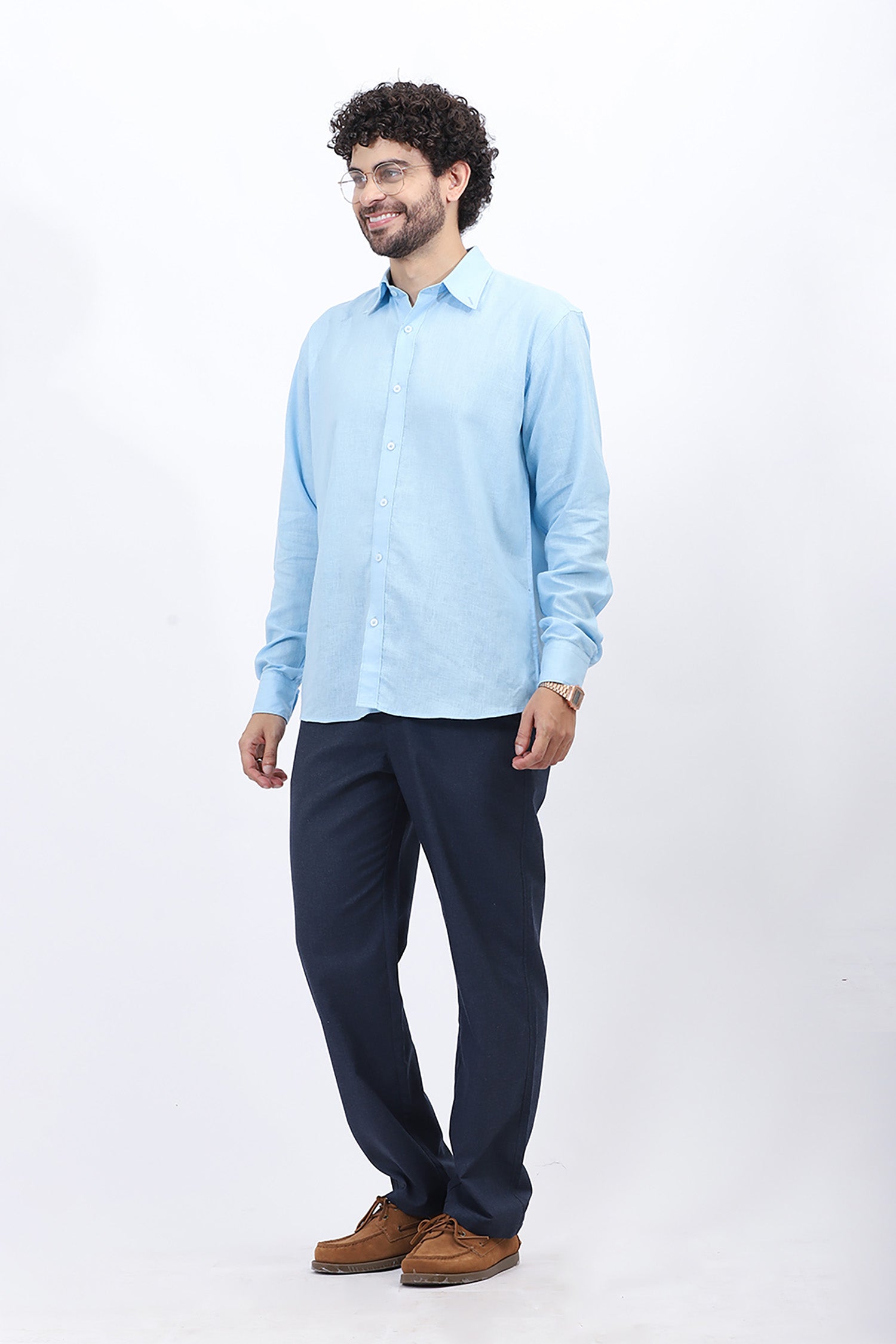 Light Blue Cotton Linen Formal Shirt