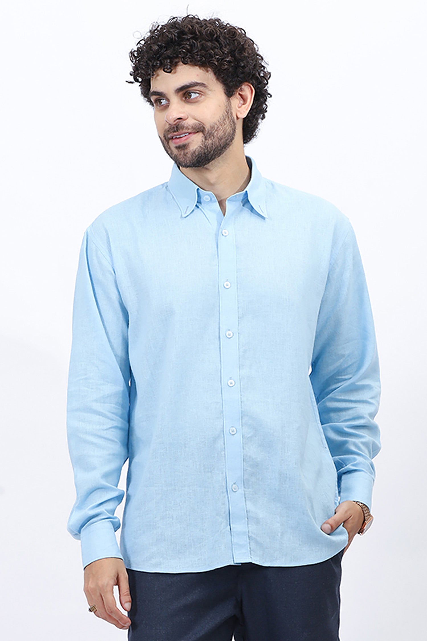 Light Blue Cotton Linen Formal Shirt