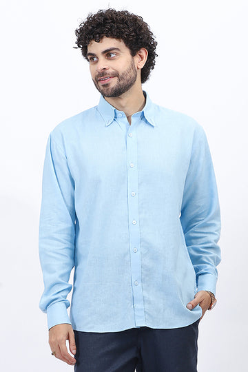 Light Blue Cotton Linen Formal Shirt