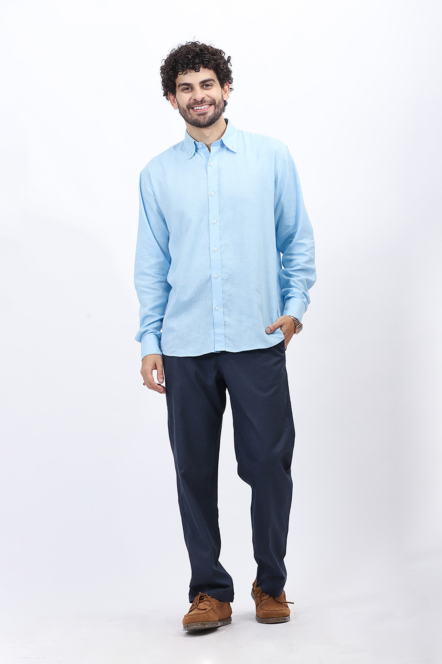 Light Blue Cotton Linen Formal Shirt