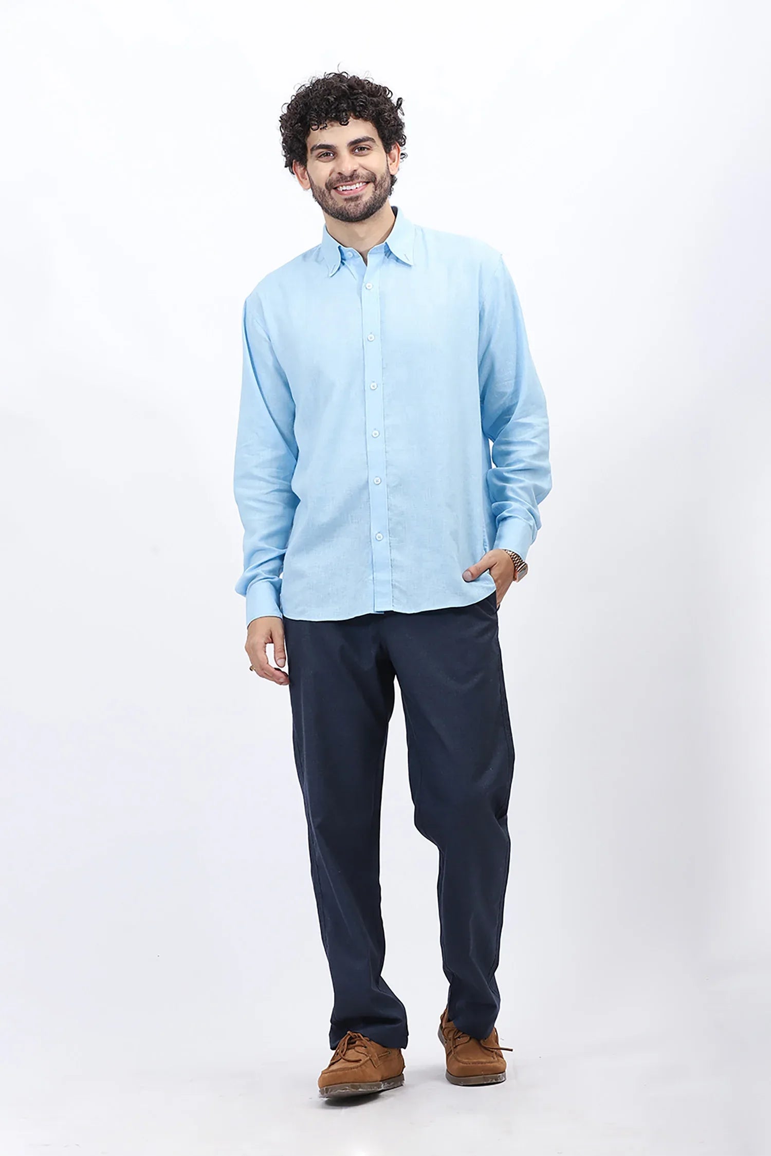 Light Blue Cotton Linen Formal Shirt
