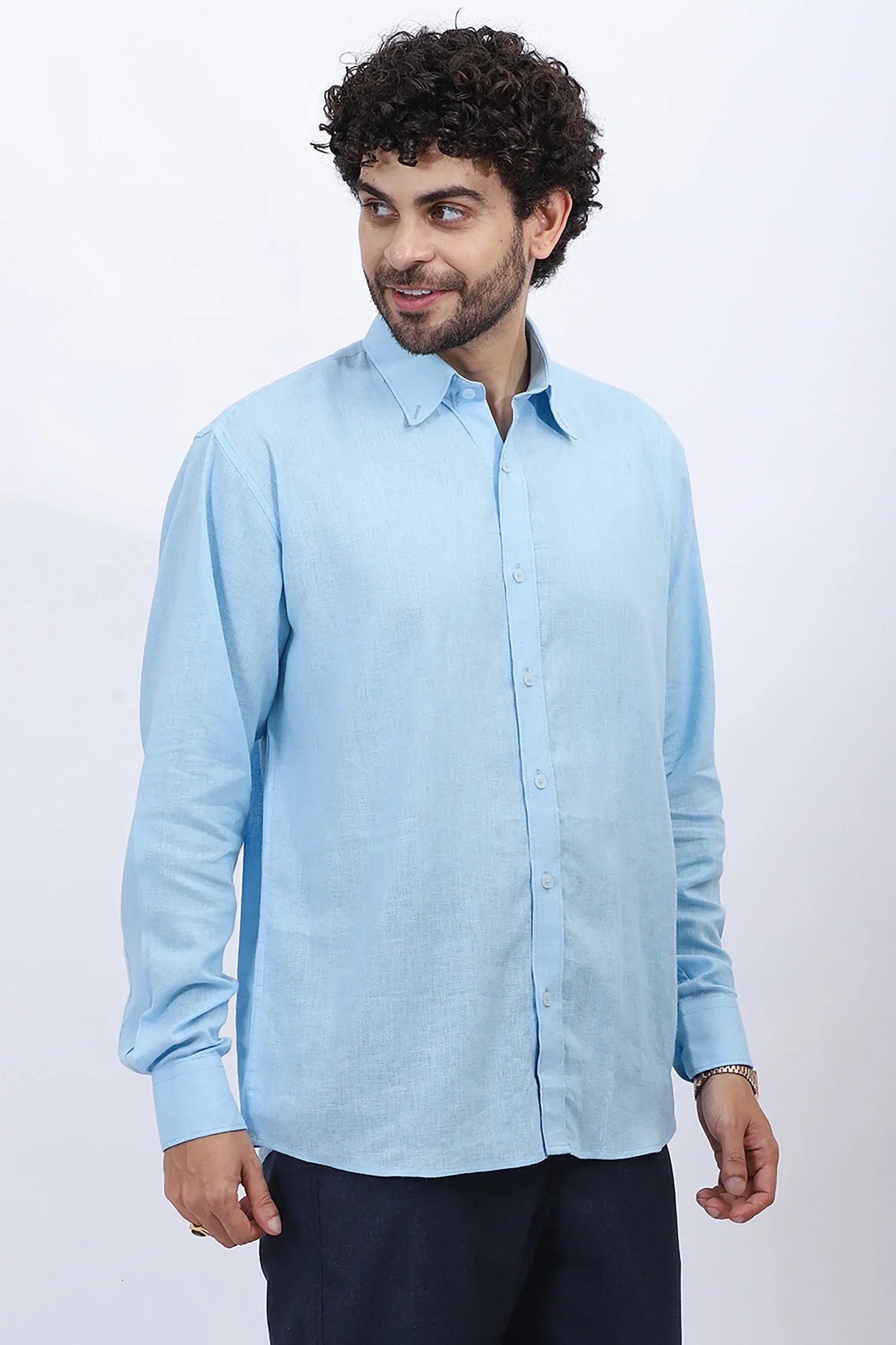 Light Blue Cotton Linen Formal Shirt