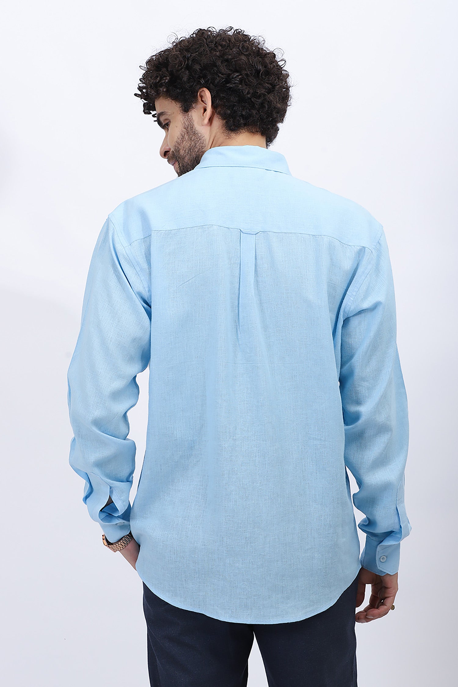 Light Blue Cotton Linen Formal Shirt