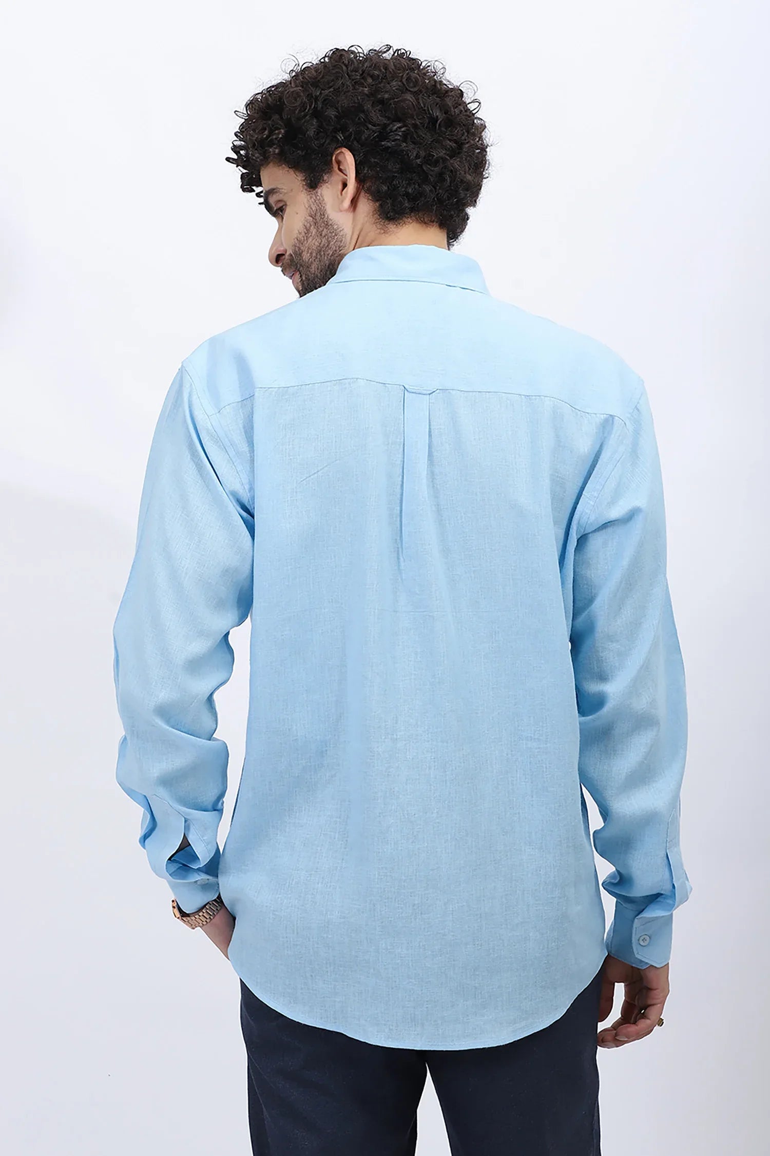Light Blue Cotton Linen Formal Shirt