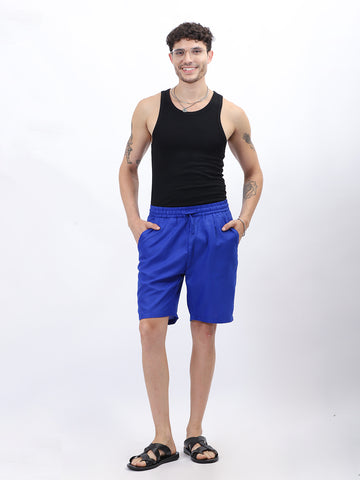 Men’s Royal Blue Linen Slub Shorts – Regular Fit