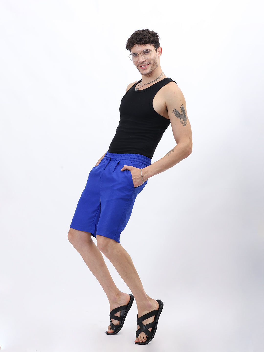 Men’s Royal Blue Linen Slub Shorts – Regular Fit