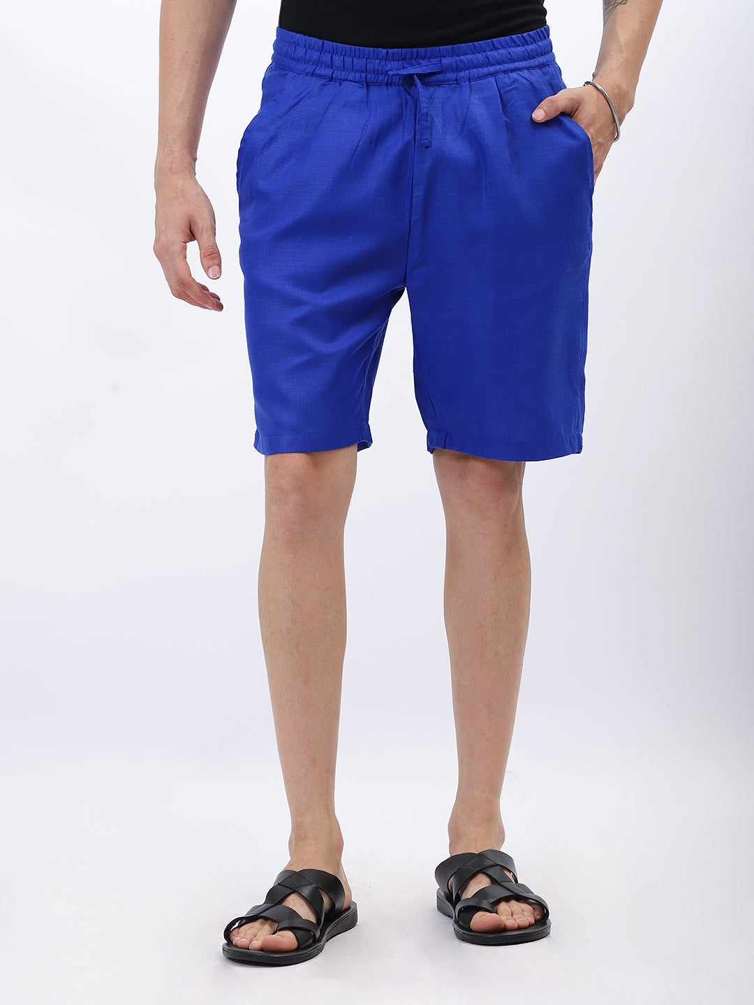 Men’s Royal Blue Linen Slub Shorts – Regular Fit