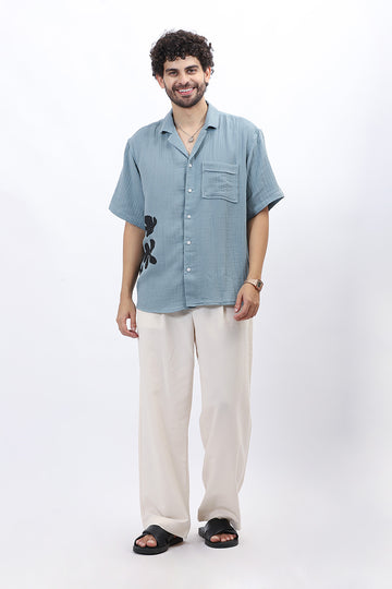 Wrinkled Crepe Flower Print Shirt