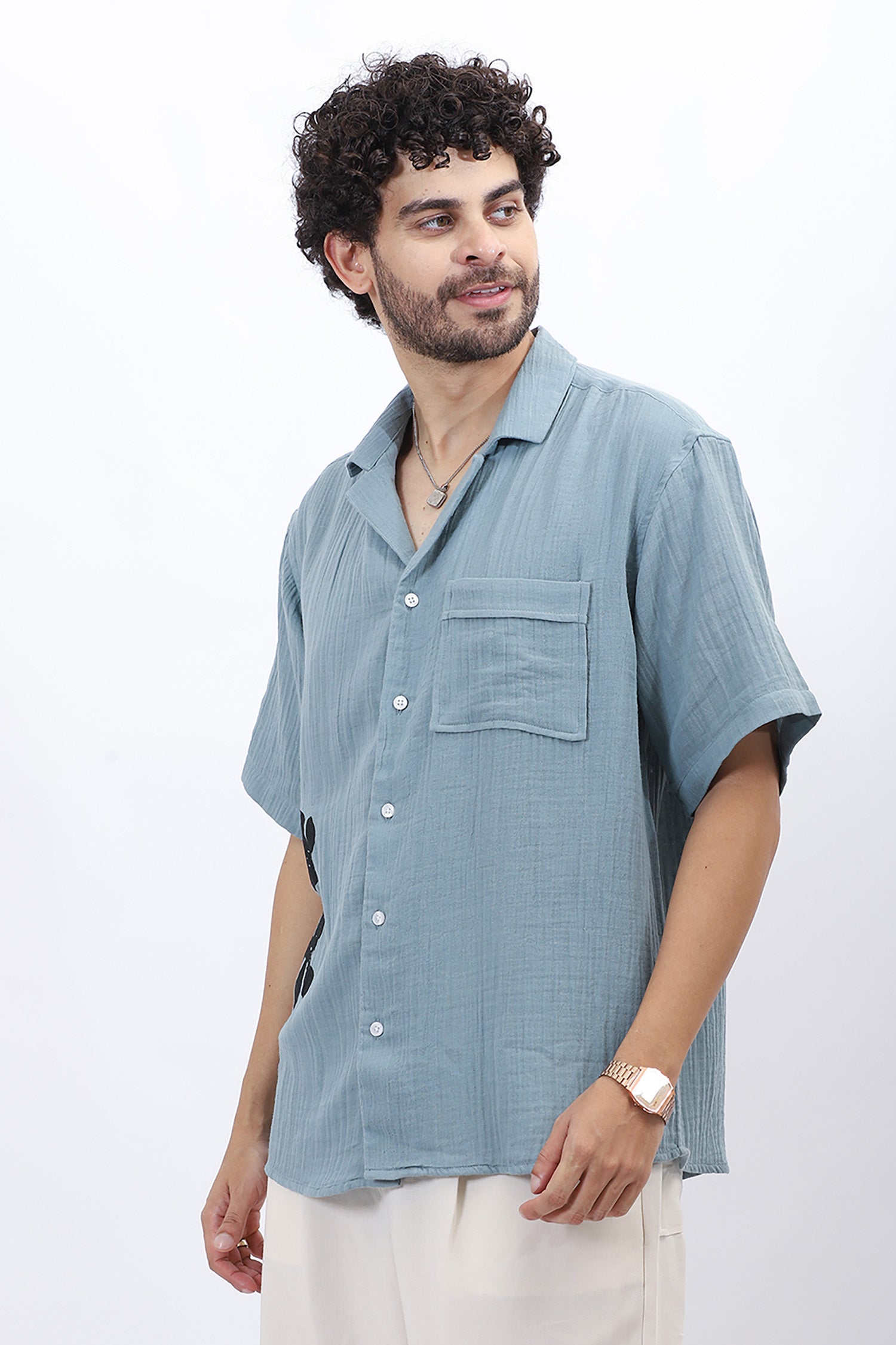 Wrinkled Crepe Flower Print Shirt