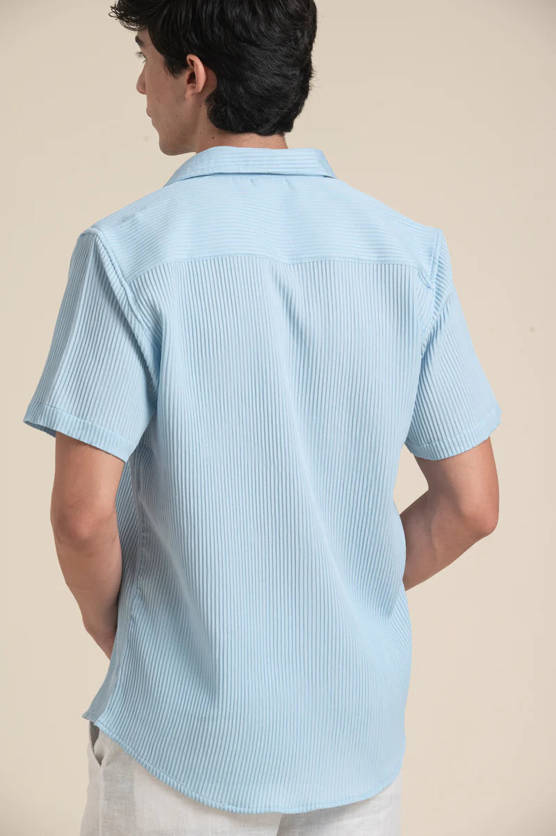 Sky Blue Textured Short Sleeve Shirt