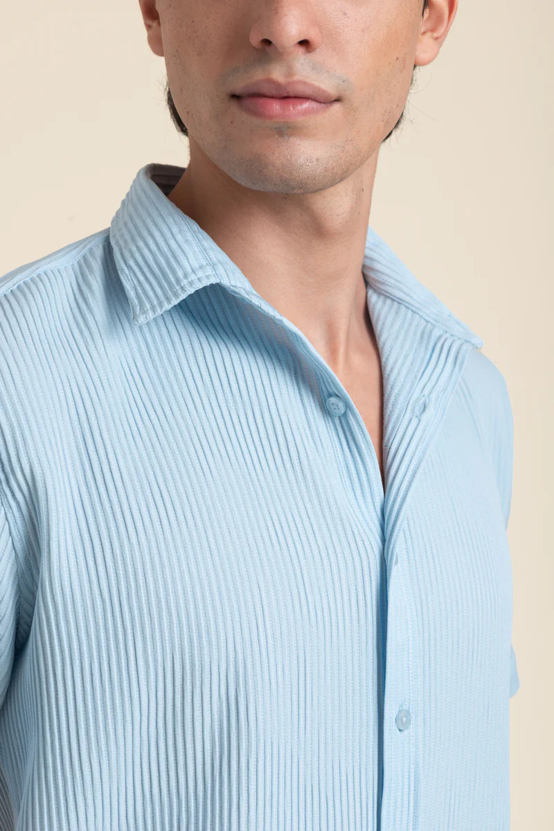 Sky Blue Textured Short Sleeve Shirt